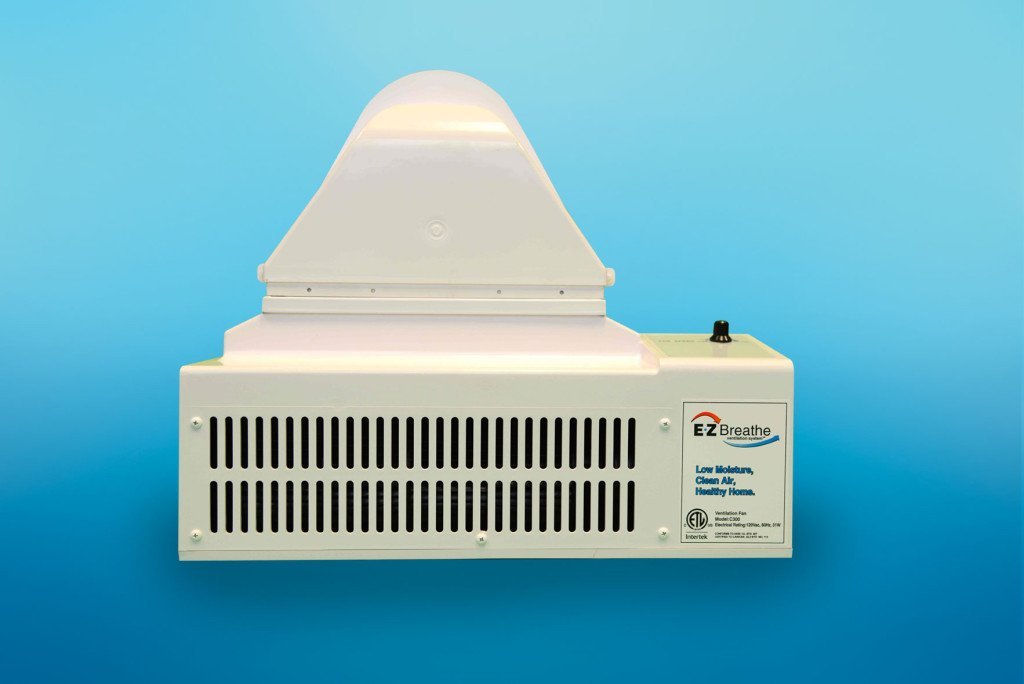 EZ Breathe ventilation system with logo, designed for moisture control and improved air quality in homes.